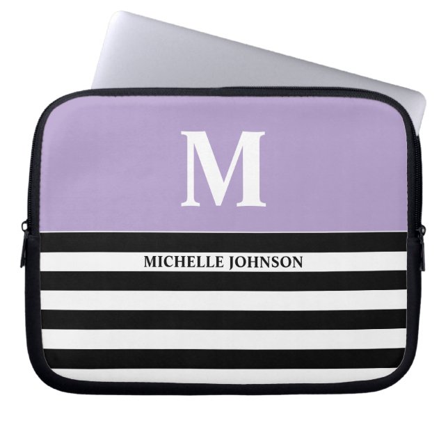 Purple Black Striped Laptop Case for Women or Girl (Front)