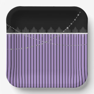 Purple & black stripes paper plates