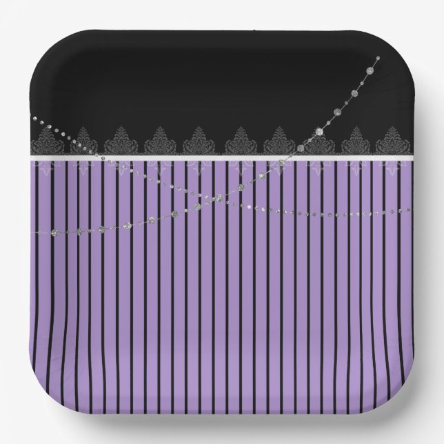 Purple & black stripes paper plates (Front)