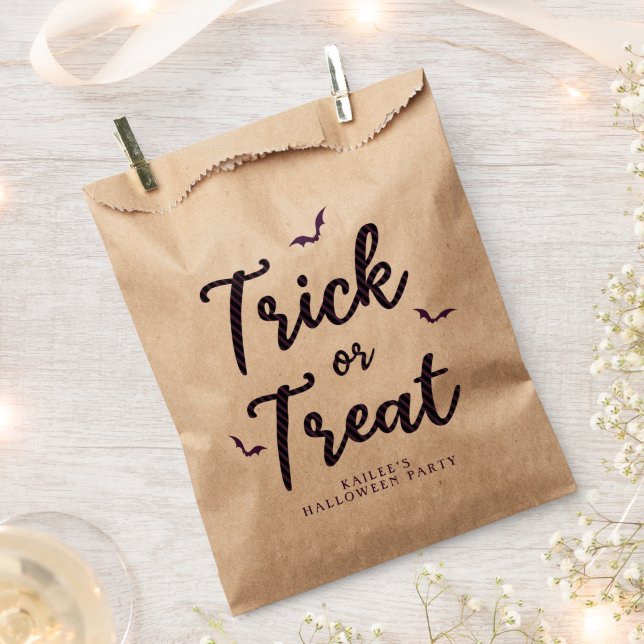 Purple & Black Stripes Trick or Treat Bats Favour Bags (Clipped)