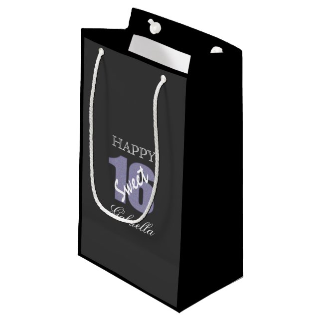 Purple Black Sweet 16 Gift Bag (Front Angled)