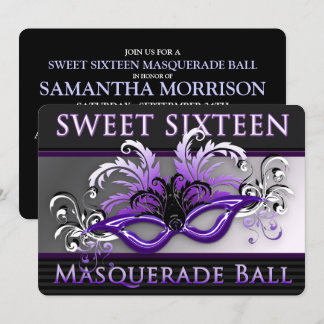 Purple/Black Sweet Sixteen Masquerade Ball Invitation