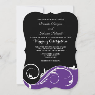 Purple Black Swirl Bracket Wedding Invites