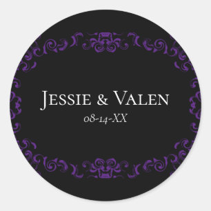 Purple & Black Swirl Gothic Wedding Classic Round Sticker