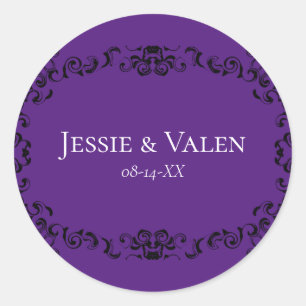 Purple & Black Swirl Gothic Wedding Classic Round Sticker