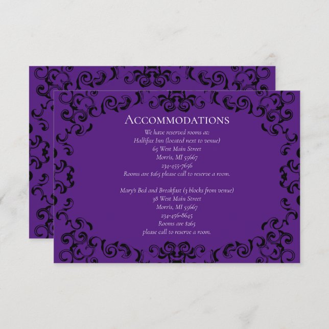 Purple & Black Swirl Gothic Wedding Enclosure Card (Front/Back)
