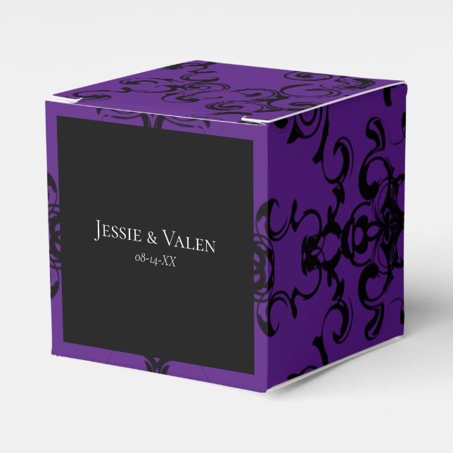 Purple & Black Swirl Gothic Wedding Favour Box (Front Side)