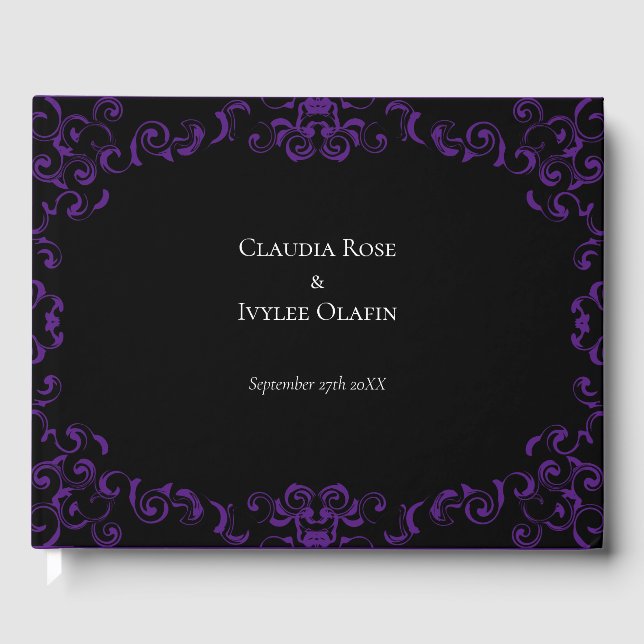 Purple & Black Swirl Gothic Wedding Guest Book (Front)