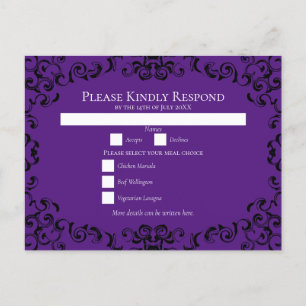 Purple & Black Swirl Gothic Wedding Holiday Postcard