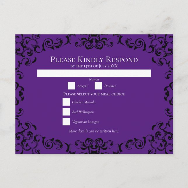 Purple & Black Swirl Gothic Wedding Holiday Postcard (Front)