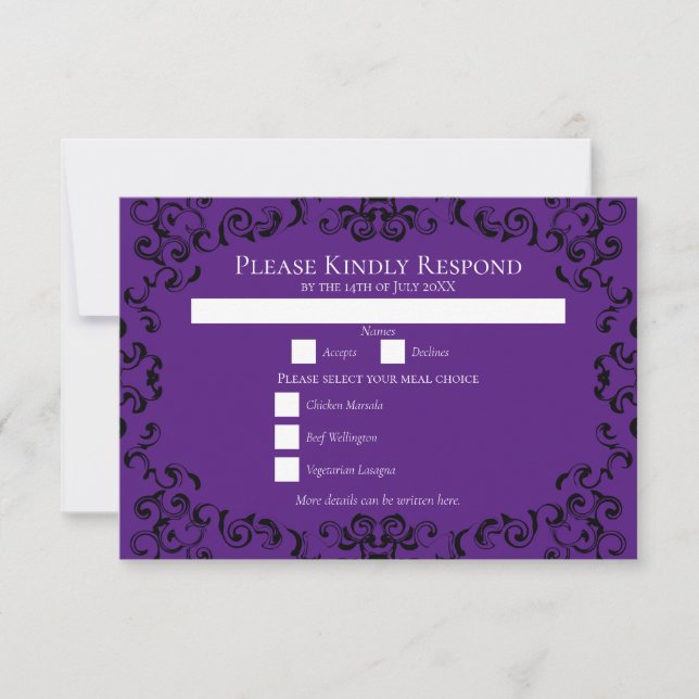 Purple & Black Swirl Gothic Wedding Invitation (Front)