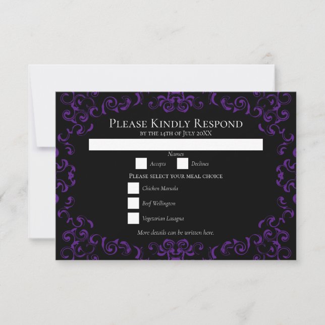 Purple & Black Swirl Gothic Wedding Invitation (Front)