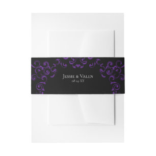 Purple & Black Swirl Gothic Wedding Invitation Belly Band