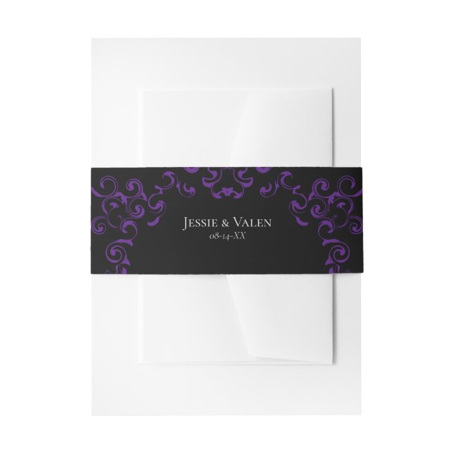 Purple & Black Swirl Gothic Wedding Invitation Belly Band (Front Example)