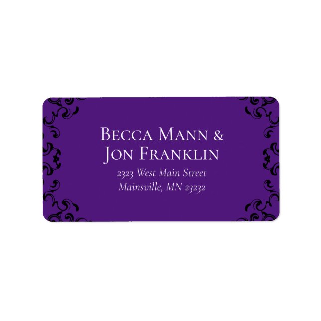 Purple & Black Swirl Gothic Wedding Label (Front)