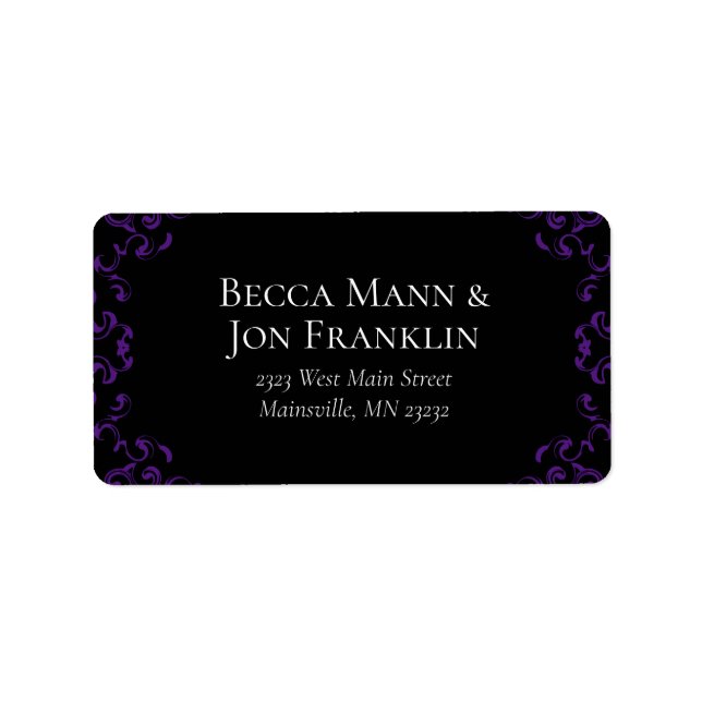 Purple & Black Swirl Gothic Wedding Label (Front)