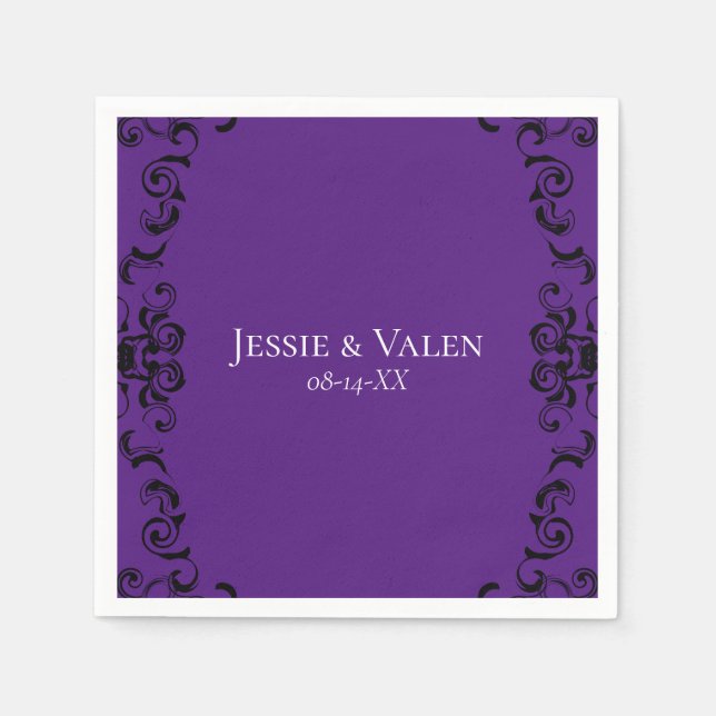 Purple & Black Swirl Gothic Wedding Napkin (Front)