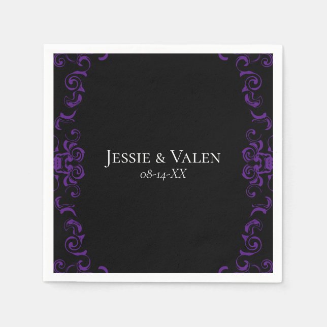Purple & Black Swirl Gothic Wedding Napkin (Front)