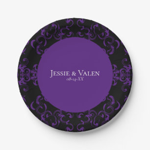 Purple & Black Swirl Gothic Wedding Paper Plate