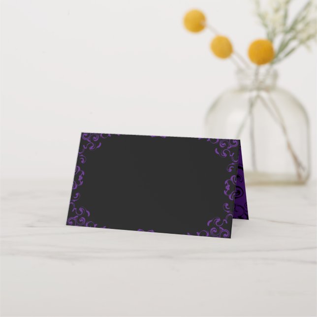 Purple & Black Swirl Gothic Wedding Place Card (Front)