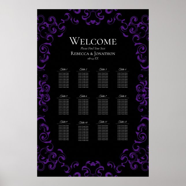 Purple & Black Swirl Gothic Wedding Poster (Front)
