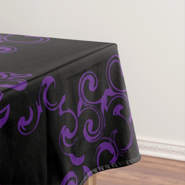 Purple & Black Swirl Gothic Wedding Tablecloth (In Situ)