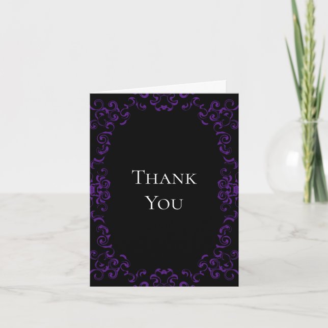 Purple & Black Swirl Gothic Wedding Thank You Card (Front)