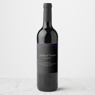 Purple & Black Swirl Gothic Wedding Wine Label
