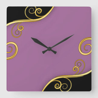 Purple-black Swirl Square Wall Clock