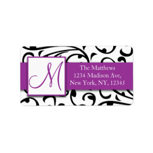 Purple, Black Swirls Damask Address Labels