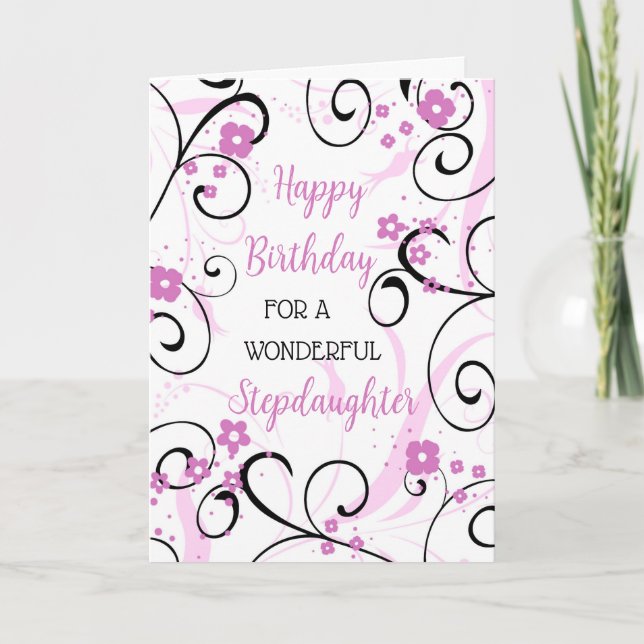 Purple Black Swirls Stepdaughter Birthday Card (Front)