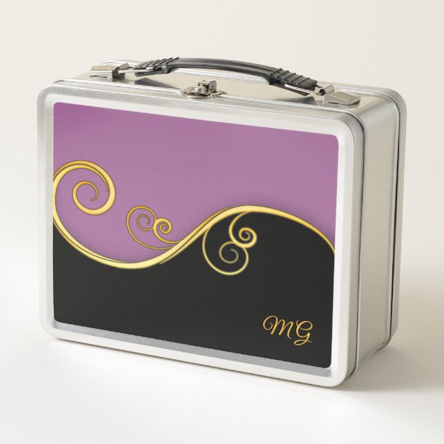 Purple-black Swirls with (or without) Initials  Metal Lunch Box (Front)