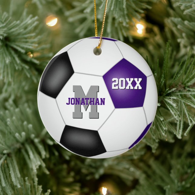 purple black team colours boys girls soccer ceramic tree decoration (Tree)