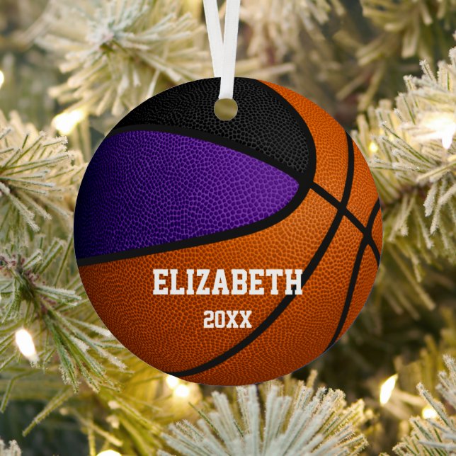 purple black team colours girls boys basketball metal tree decoration (Insitu)