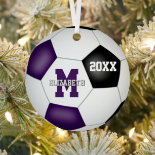 purple black team colours keepsake soccer metal tree decoration
