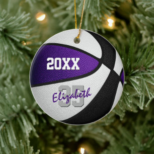 purple black team colours kids teens basketball ceramic tree decoration
