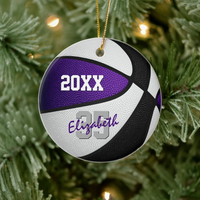purple black team colours kids teens basketball ceramic tree decoration (Tree)