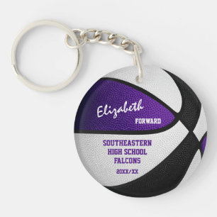 purple black team colours personalised basketball key ring