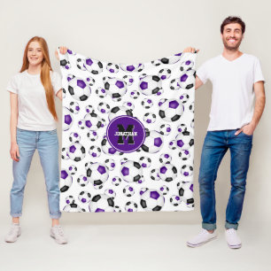 purple black team colours soccer balls pattern fleece blanket