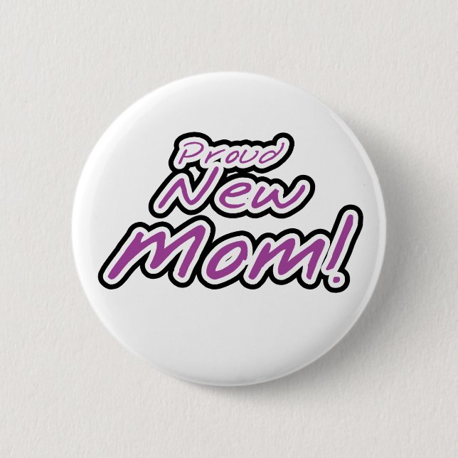 Purple/Black Text Proud New Mum 6 Cm Round Badge (Front)