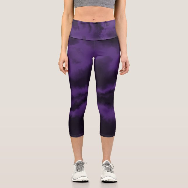 Purple & Black tie die Capri Leggings (Front)