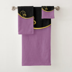 Purple-black Towel-Set w/out) Initials Bath Towel Set