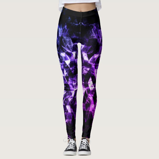 Purple Black Triangle Geometric Smoky Abstract  Leggings (Front)