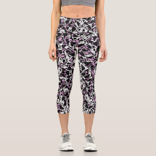 Purple Black Triangle Pattern Capri Leggings