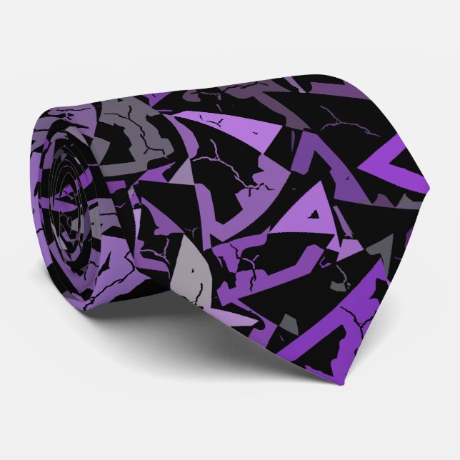 Purple Black Triangle Pattern Tie (Rolled)