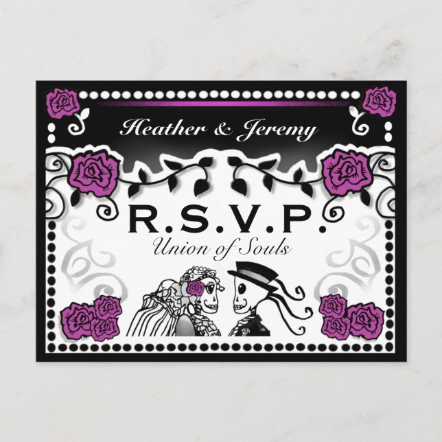 Purple Black Union of Souls Wedding RSVP PostCard (Front)