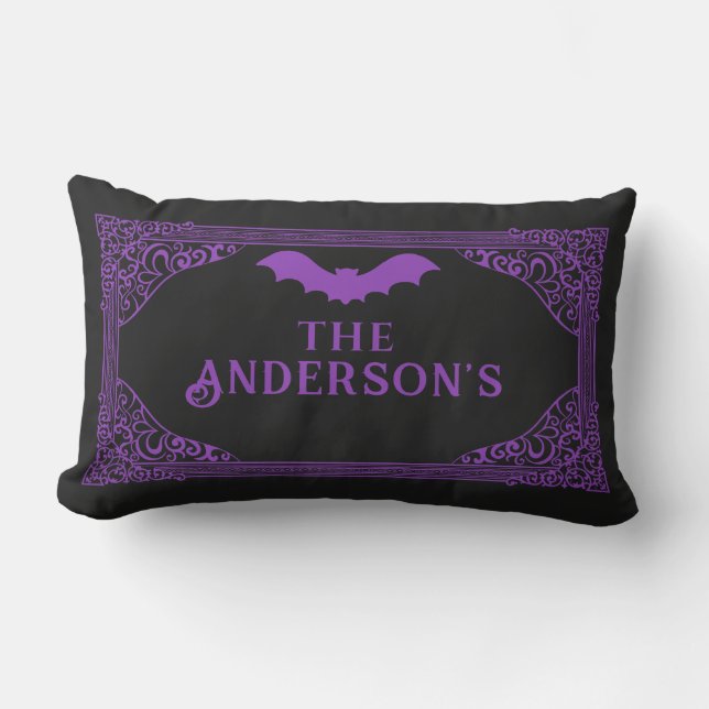 Purple Black Vampire Bat Name Gothic  Lumbar Cushion (Front)