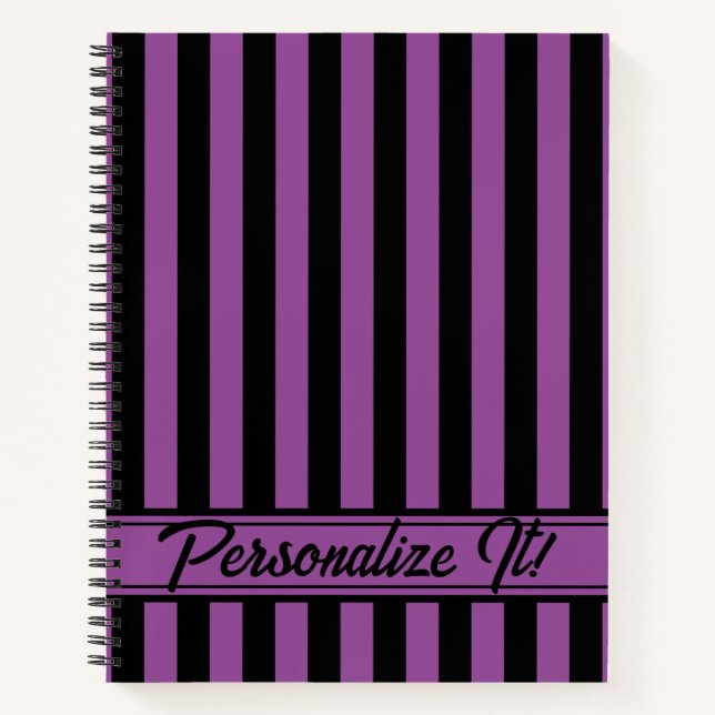 Purple Black Vertical Stripe Halloween Notebook (Front)