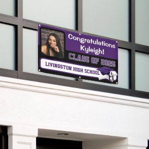 Purple & Black Vinyl Graduation Banner