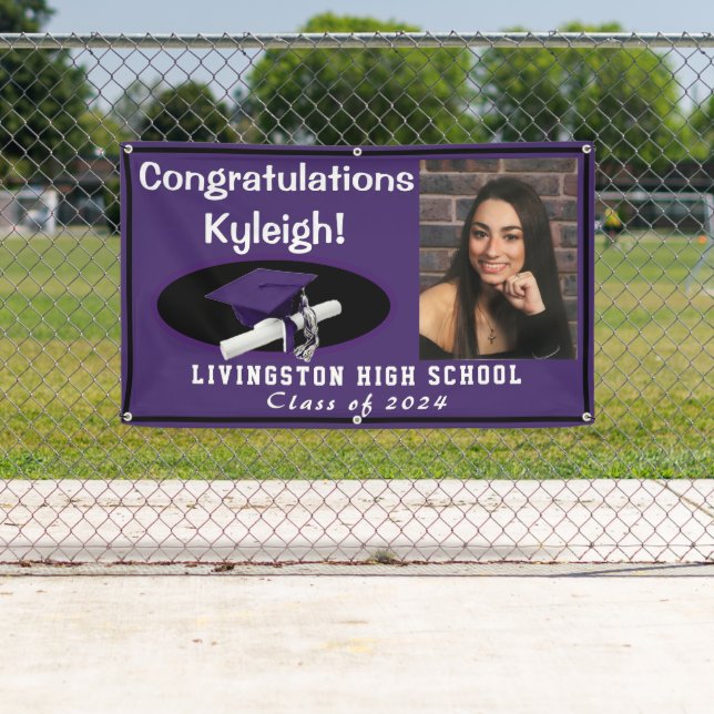 Purple & Black Vinyl Graduation Photo Banner (Insitu)